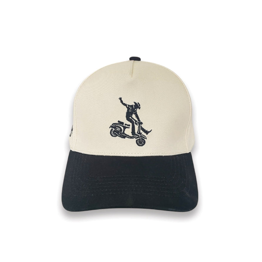Beige and black cowboy-inspired snapback hat