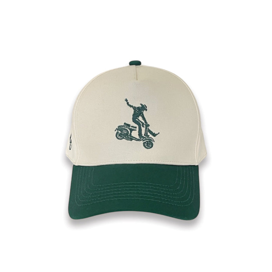 Beige and green cowboy-inspired snapback hat
