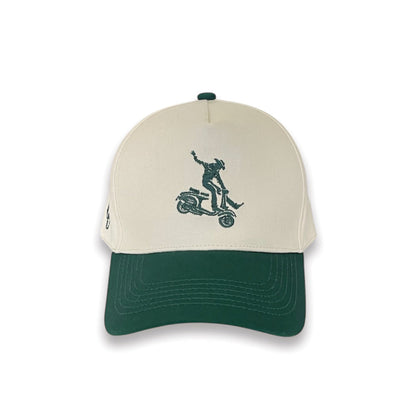 Beige and green cowboy-inspired snapback hat