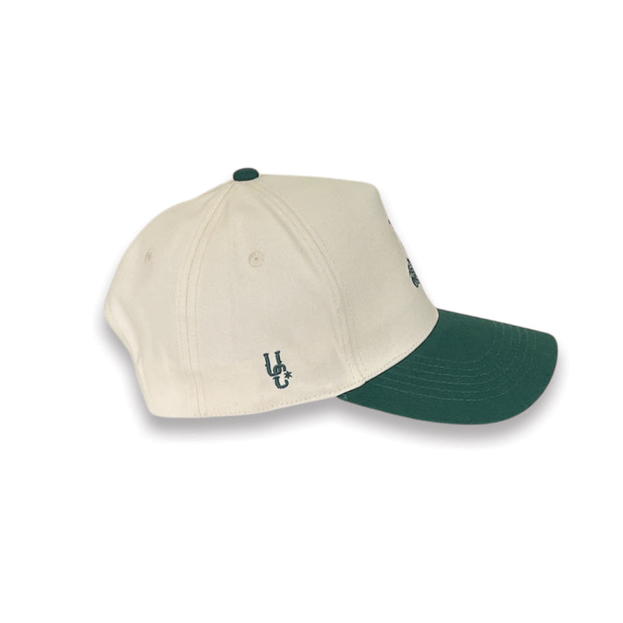 Beige and green cowboy-inspired snapback hat