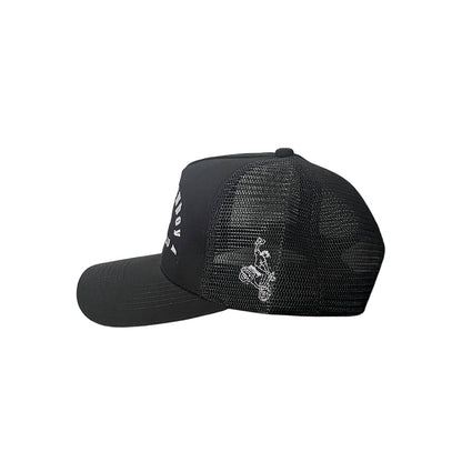 Urban Cowboy Co. The Outlaw black snapback hat with cotton twill front, breathable mesh back, and white embroidery.